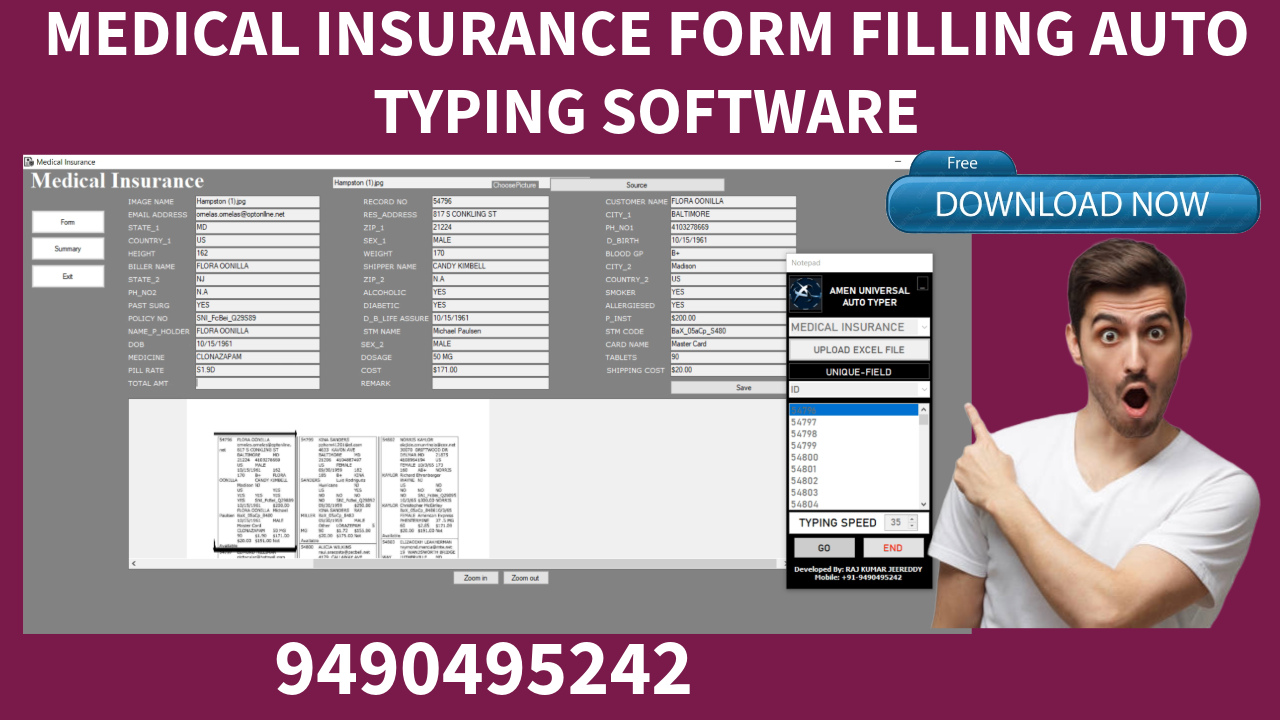 Medical insurance form filling auto typing software